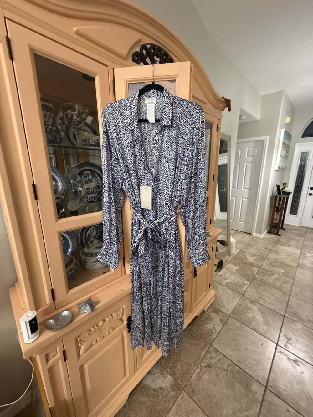 Voyage by Marina Rinaldi White Print Belted Long Sleeve Shirt Dress